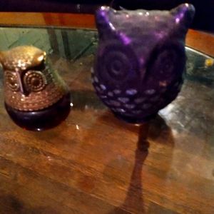 Ceramic owls and lamp